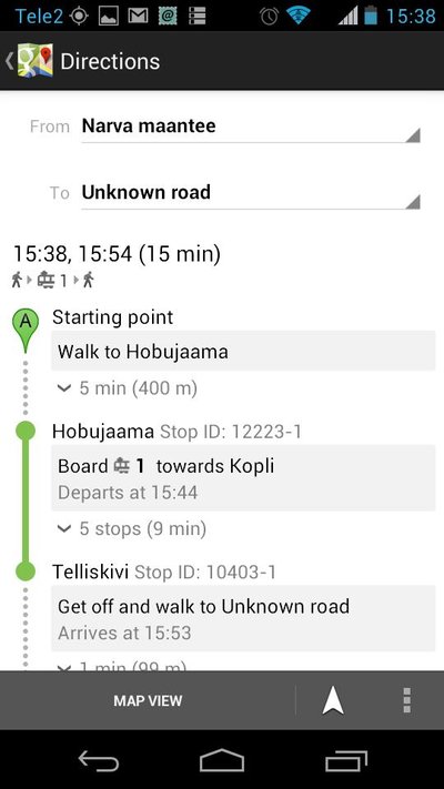 Google Maps tunneb Tallinna ühistransporti