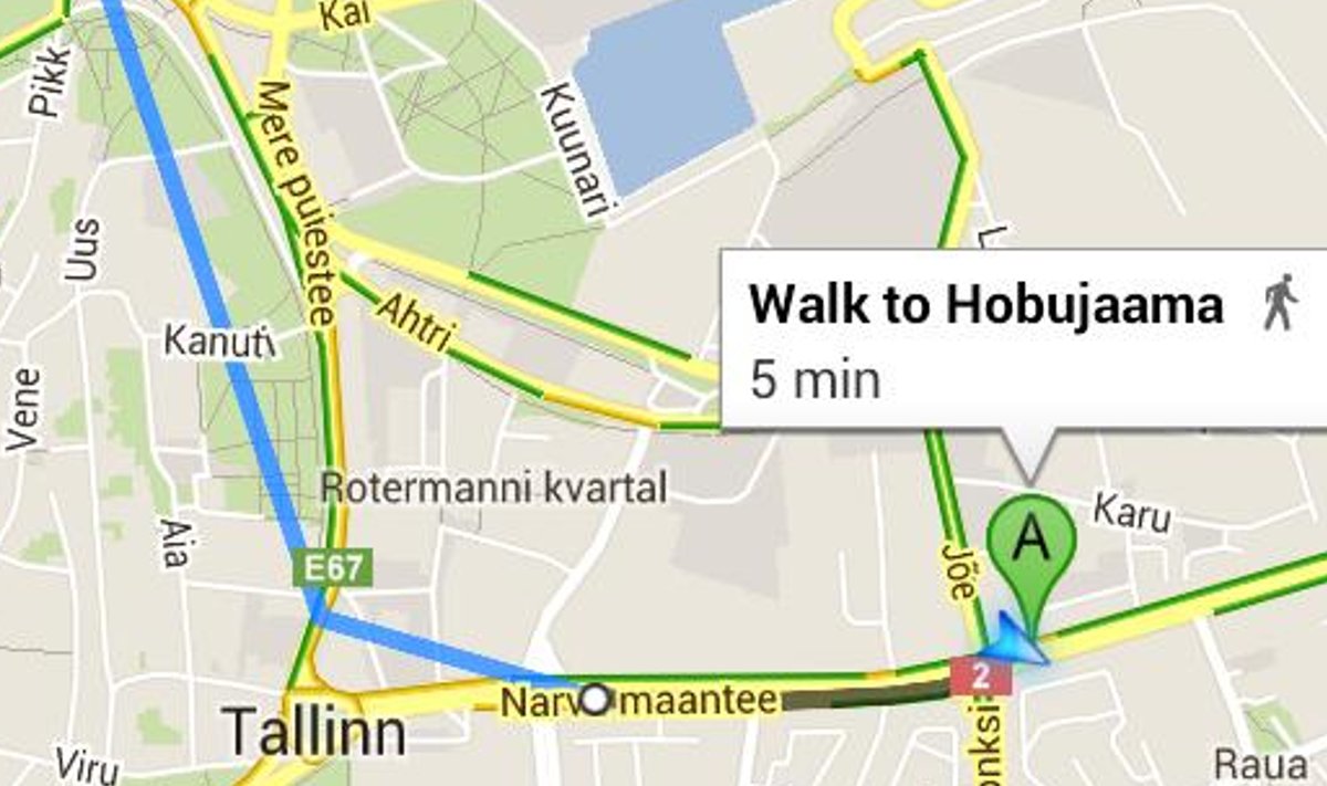 Google Maps tunneb Tallinna ühistransporti.
