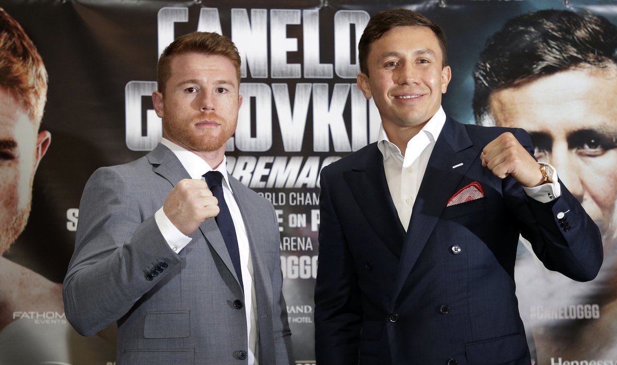 Canelo Alvarez and Gennady Golovkin pose after the press conference