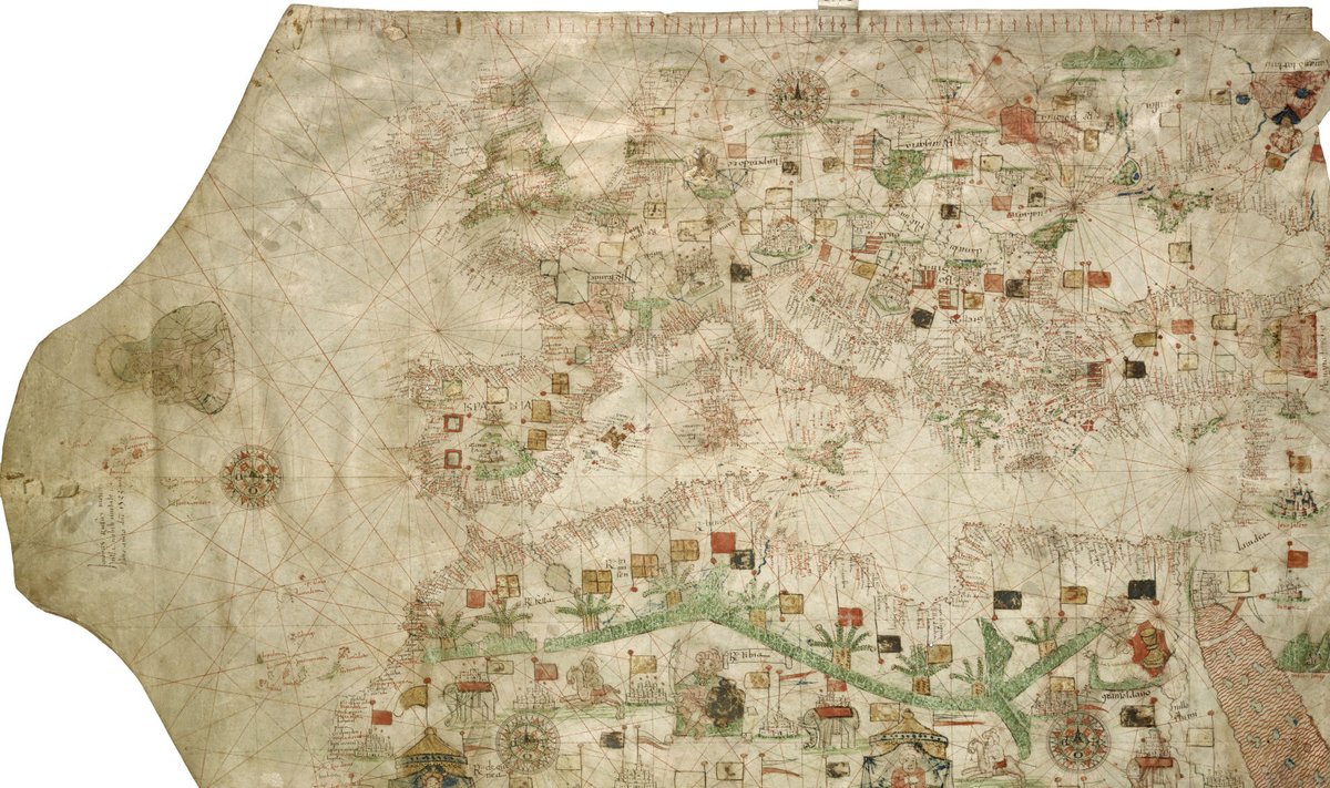 Euroopa sadamate kaart 1533. aastast mingil põhjusel Läänemerre ei ulatu. Kantud kitsenahast pärgamendile.