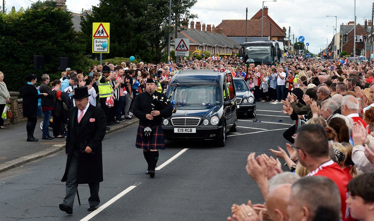 The hearse carrying the coffin of Bradley Lowery departs St Joseph's Church after his funeral service