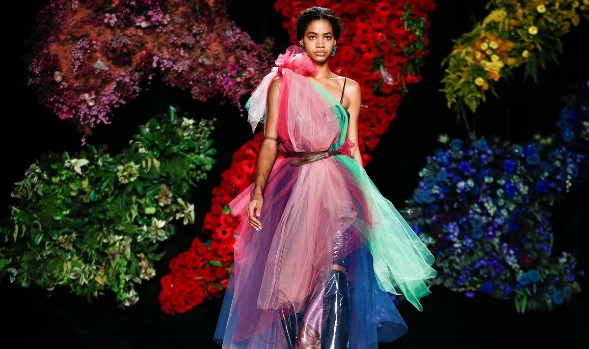 A model presents a creation during the Roberta Einer catwalk show at London Fashion Week Women's A/W19 in London