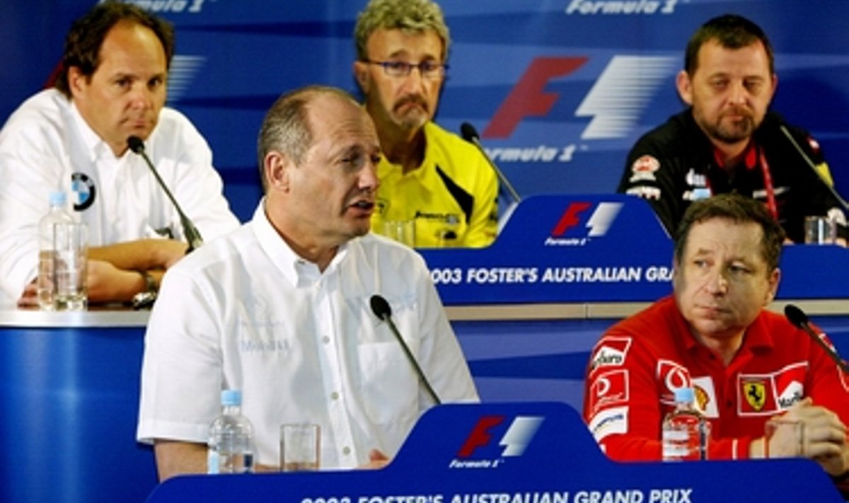 Austraalia GP pressikonverents (vasakult): Gerhard Berger, Ron Dennis, Eddie Jordan, Jean Todt ja Paul Stoddart