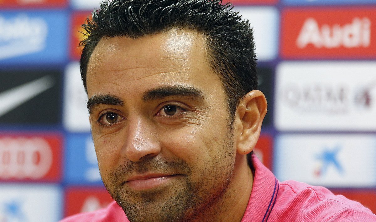 FC Barcelona's captain Xavi Hernandez attends at a news conference held after a training session near Barcelona