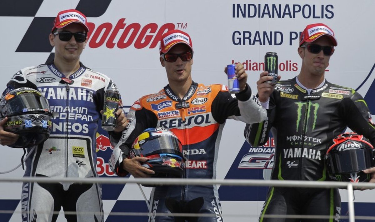 Esikolmik: Jorge Lorenzo (vasakult), Dani Pedroso (võitja), Andrea Dovizioso
