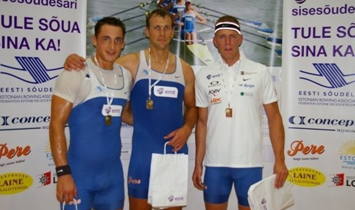 1.       Tõnu Endrekson (keskel) 2.       Allar Raja (vasakul), 3.       Kaspar Taimsoo (paremal) , sõudmine, Foto: Eesti Sõudeliit
