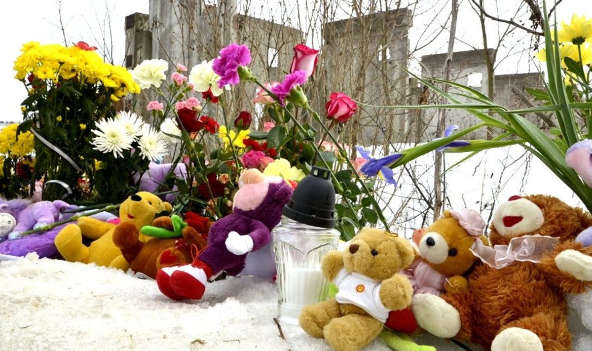 Narva tüdruku Varvara surnukeha leiukohta toovad inimesed lilli, mänguasju ja küünlaid