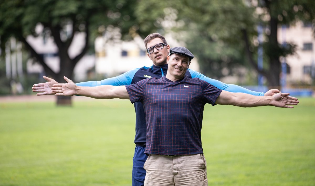 ÕPETAJAST PIKEM: Gerd Kanter (196 cm) ja Kristjan Čeh (206cm) valmistuvad Kadrioru staadionil kümne päeva pärast algavateks maailmameistrivõistlusteks.