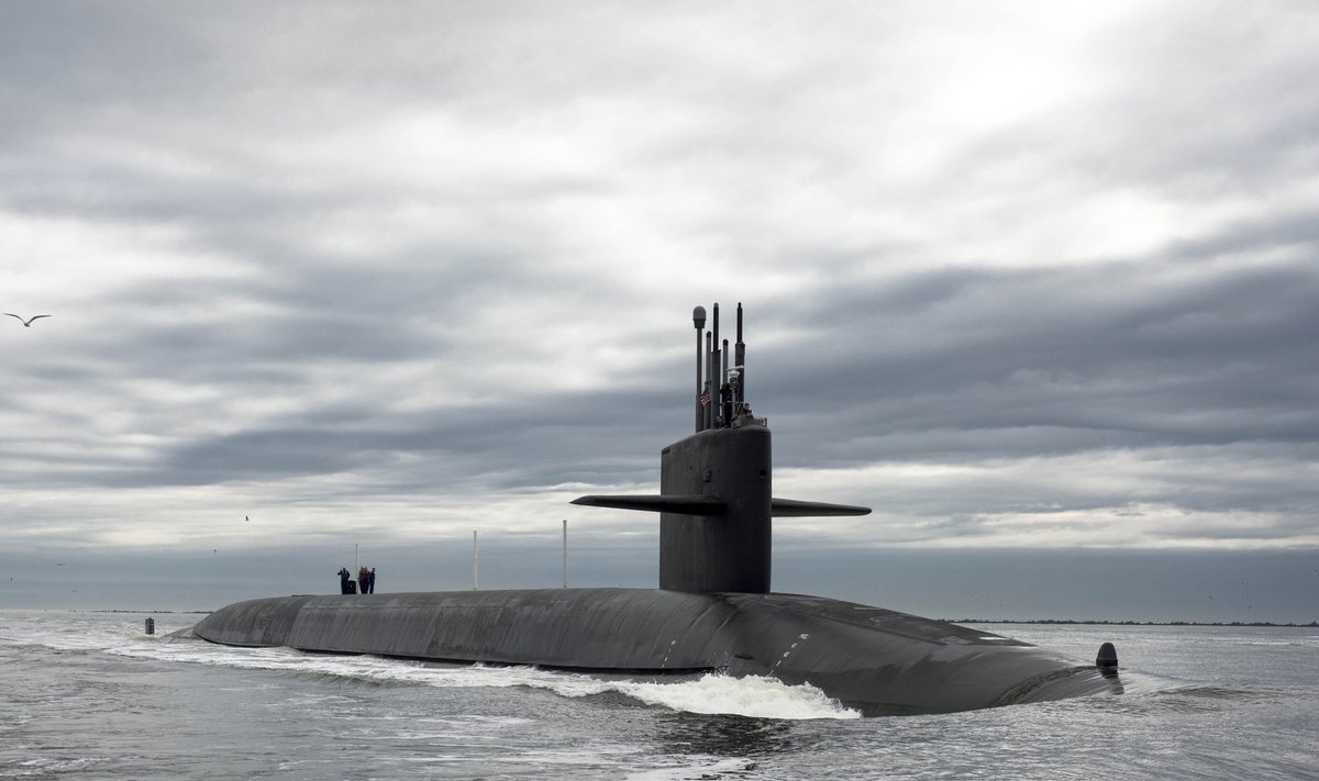 Handout photo of the Ohio-class ballistic missile submarine USS Tennessee returning to Naval Submarine Base Kings Bay