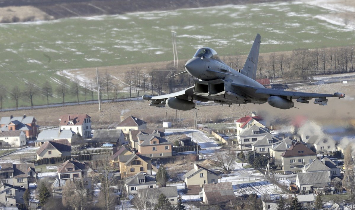 An Italian Air Force Eurofighter Typhoon fighter patrols over the Baltics during a NATO air policing mission from Zokniai air base near Siauliai
