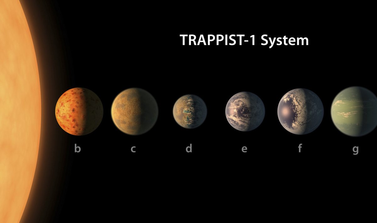 TRAPPIST-1 süsteem kunstniku kujutluses.