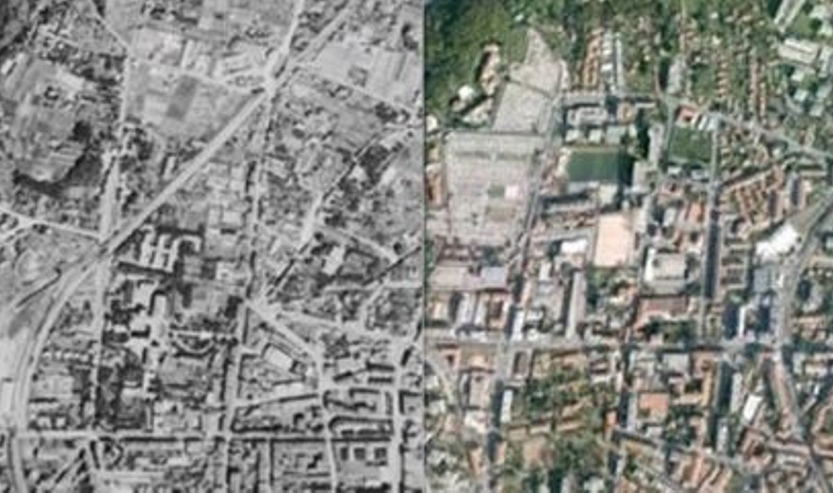 Prantsuse linn Lyon 1945. ja 2010. aastal. Foto: Google Maps 