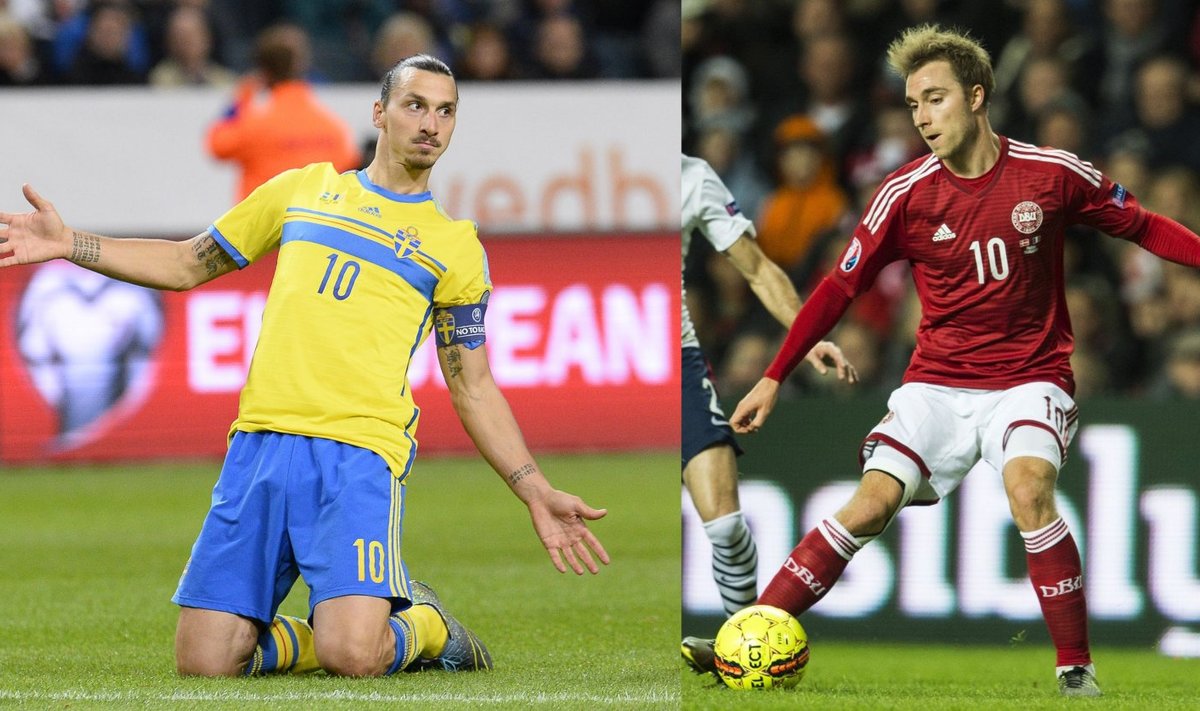 Rootsi täht Zlatan Ibrahimovic ja Taani staar Christian Eriksen