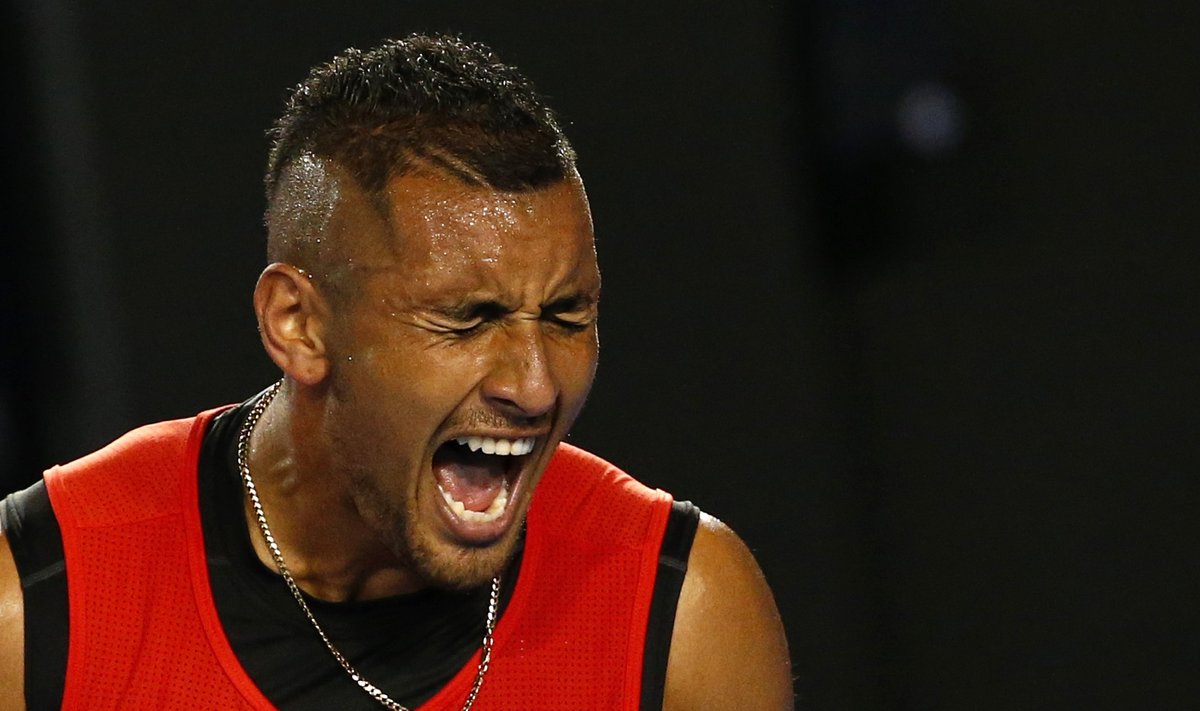 Australia's Kyrgios reacts during his third round match against Czech Republic's Berdych at the Australian Open tennis tournament at Melbourne Park