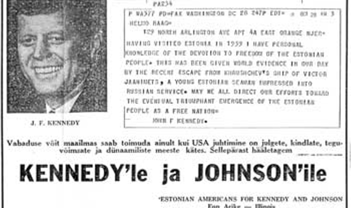 HARULDUS: USA presidendi John Kennedy telegramm eestlastele.