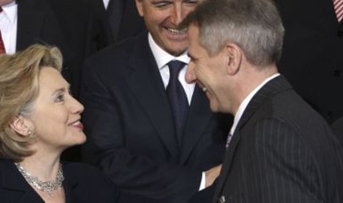 USA riigisekretär ja Leedu välisminister Vygaudas Ušackas ja nende Briti kolleeg David Miliband