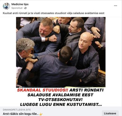 Sponsitud Facebooki postitus, mis viib petuleheküljele