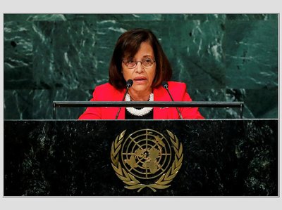 Marshall Islands President Heine addresses the United Nations General Assembly in New York