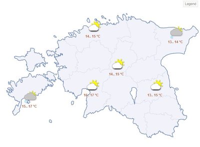 Pühapäevane ilmaprognoos Riigi Ilmateenistuse kodulehelt