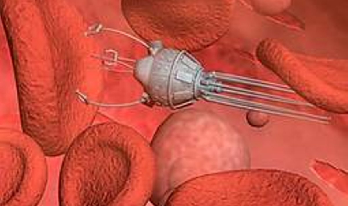 VERRE SUKELDUJA: Juba mõnekümne aasta pärast võivad me veres ringi sebida nanorobotid, mis võitlevad haigustega ning aitavad meil kauem ja paremini elada. joonis: Nanotechnology News Network