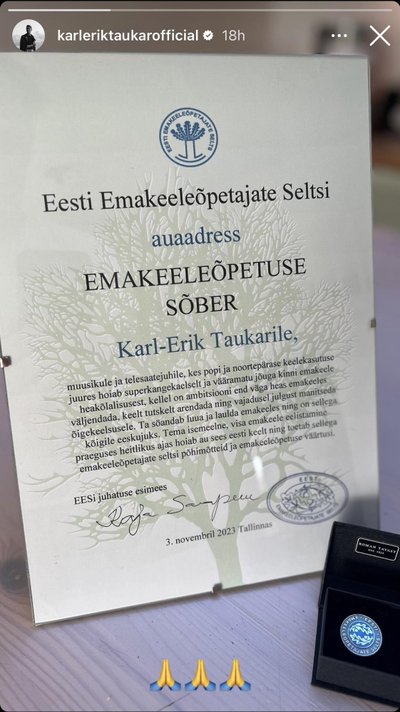 Karl-Erik Taukar pälvis vahva tunnustuse