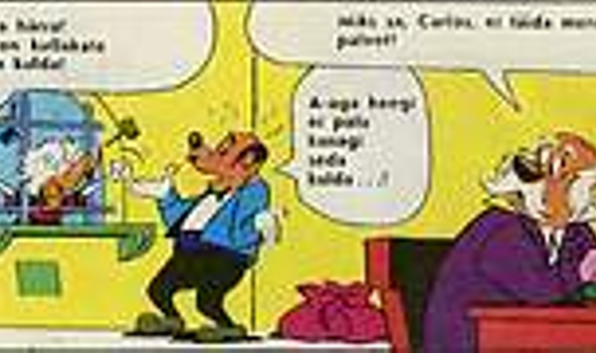 MINU ESIMENE DEVALVEERIMISÕPIK: 1973. aastal ilmus Eesti NSVs Disney koomiksiraamat “Piilupart, Miki ja teised”, mis sisaldab juttu “Kulla kuma”. Selles räägiti, kuidas Montroovia saare raha kaotas oma väärtuse. Mina pisikese poisina ei mõistnud mitte kuidagi, kuidas saab raha väärtust kaotada, rubla jääb ikka rublaks. repro raamatust “Piilupart, Miki ja teised”