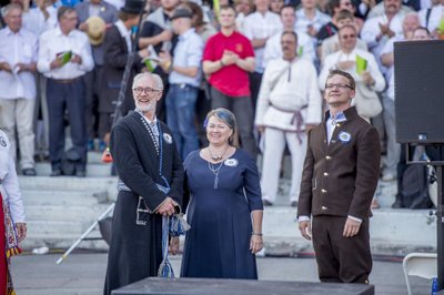 Vasakult: Raul Talmar, Heli Jürgenson ning Kaspar Mänd. Laulupidu 2014. 