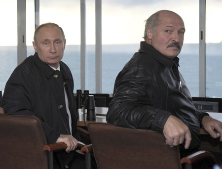 Russia's President Putin and President of Belarus Lukashenko watch the joint war games Zapad-2013 at Khmelevka base in the Kaliningrad Region