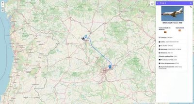 Cкриншот с картой маршрута самолёта Falcon D900