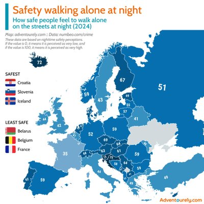 В каких странах безопасно гулять по ночам?