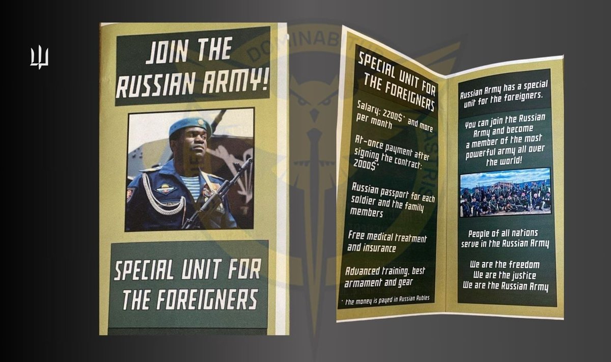 KAMPAANIA: Sellise brošüüri abil värbab Venemaa Aafrikast sõdureid, keda Ukrainasse saata. 