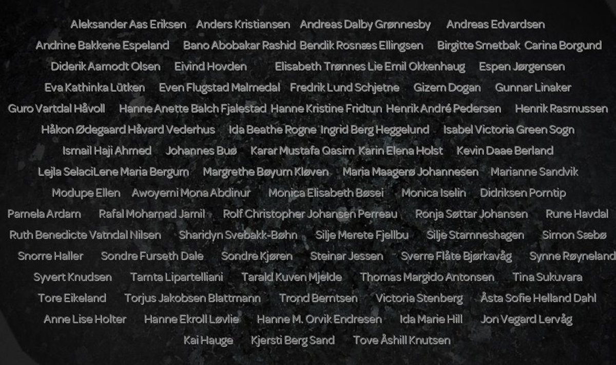 Utoya saarel Breiviki käe läbi hukkunute nimekiri