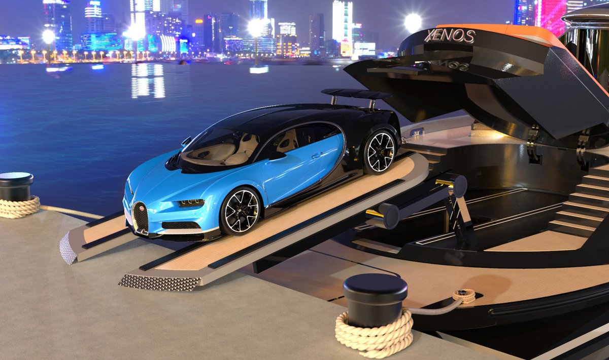 Bugatti Chiron выезжает из недр роскошной яхты