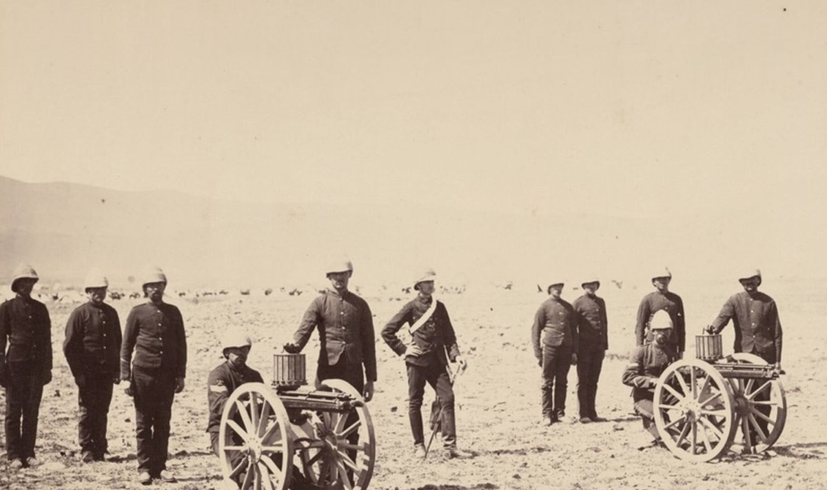 Briti sõdurid Gatlingi kuulipildujatega 1879. aastal Afganistanis (foto: Wikimedia Commons)