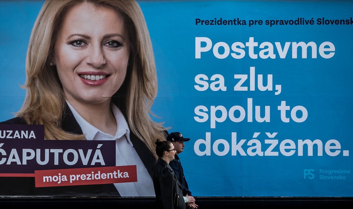 Slovakkia presidendiks saanud Zuzana Čaputová valimisplakat: „Seisame kurjuse vastu, koos saame hakkama.”