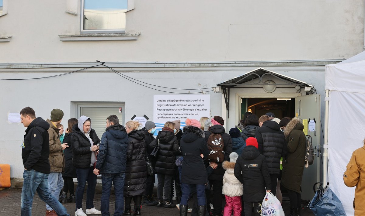 Подальше от войны: украинцы перед центром приема беженцев по адресу Niine 2.