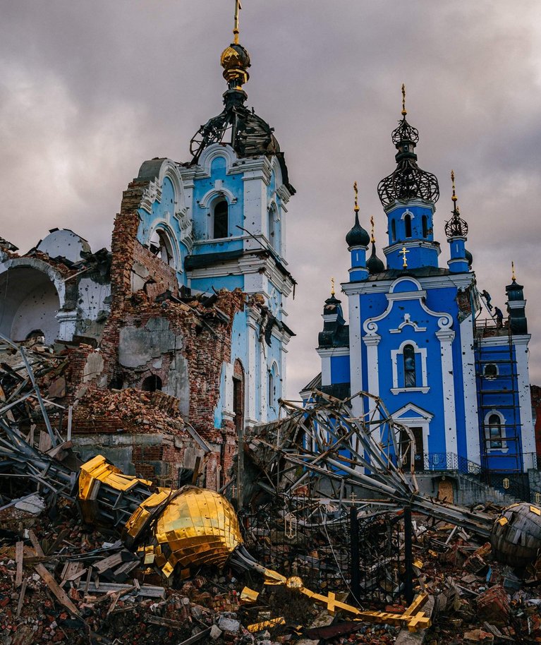 Bohoroditšne külas hävinud kirik. Foto tehtud 4. jaanuaril 2023 Donetski oblastis.