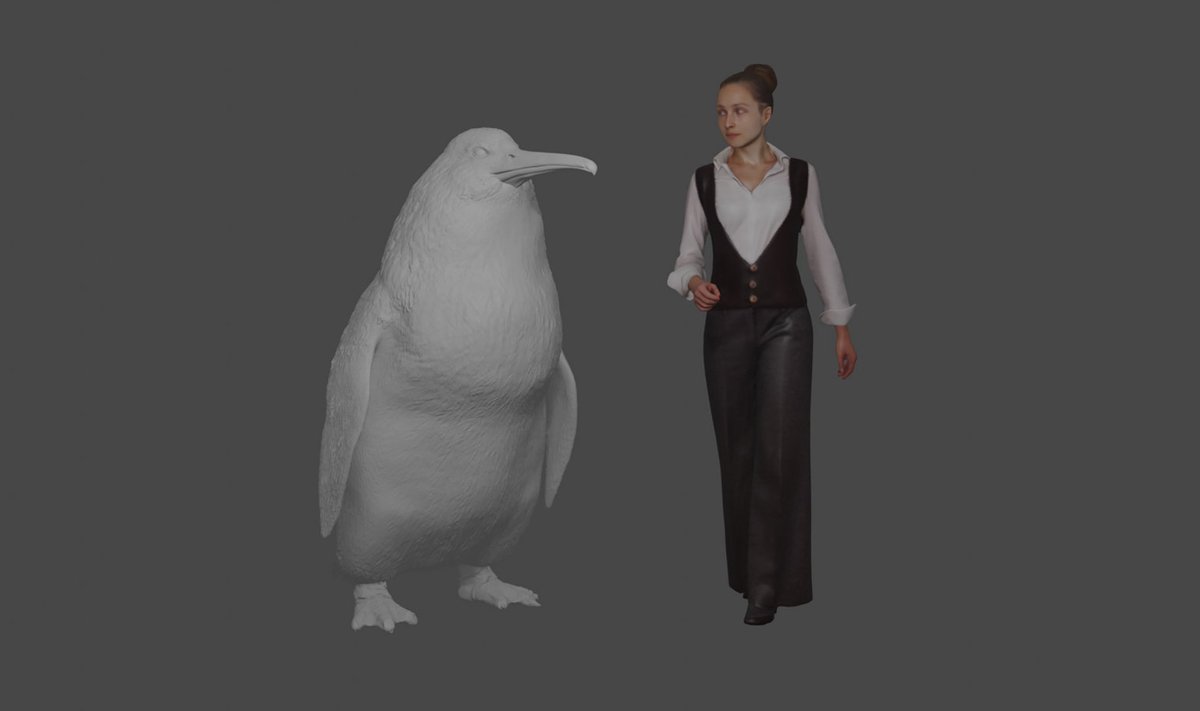 Canterbury muuseumi illustratsioon kujutab pingviini suurust inimesega võrreldes.
