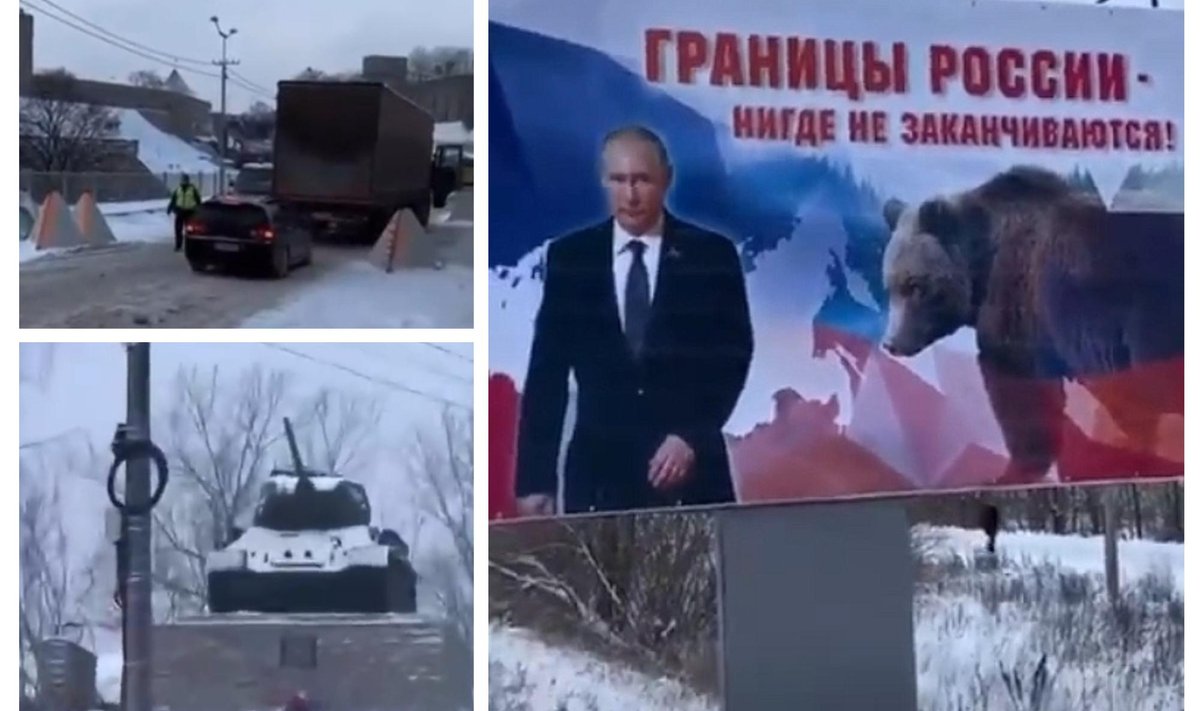 Plakatil on kiri „Venemaa piir ei lõppe mitte kuskil!“