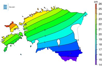 Sõltuvalt piirkonnast "kerkib" Eesti 15-24 cm.