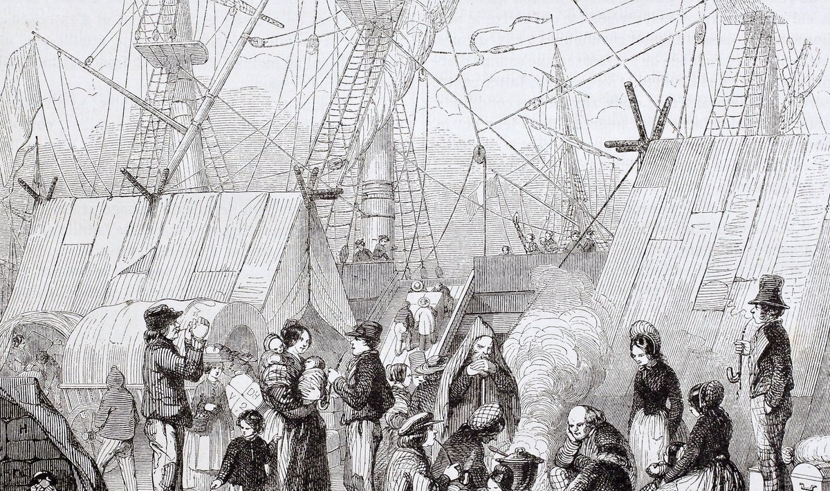 Sisserändajad Le Havre sadamas. Ilmus ajakirjas Magasin Pittoresque aastal 1844. 