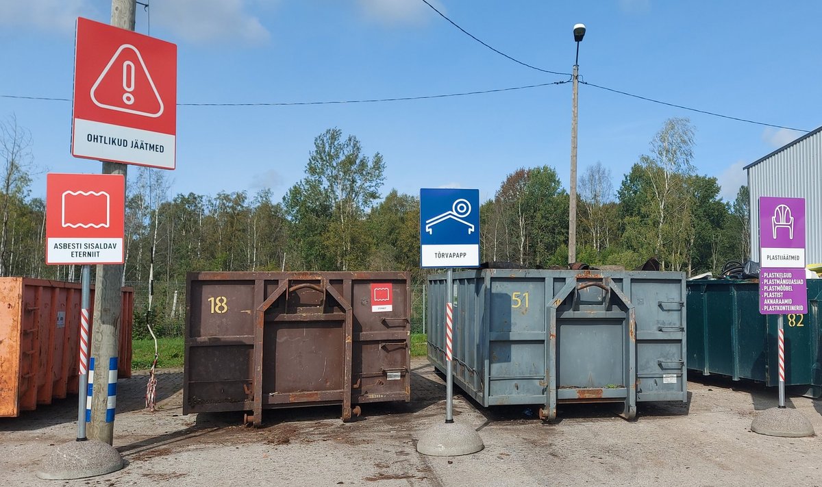 Все контейнеры для отсортированных отходов обозначены пиктограммами и пояснениями на эстонском языке.