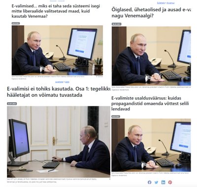 EKRE häälekandja Uued Uudised avaldas enne valimisi valeinfot sisaldavaid artikleid e-hääletamise kohta. Kusjuures valdavas osas kasutas portaal artiklite avapiltidena Putini fotosid.