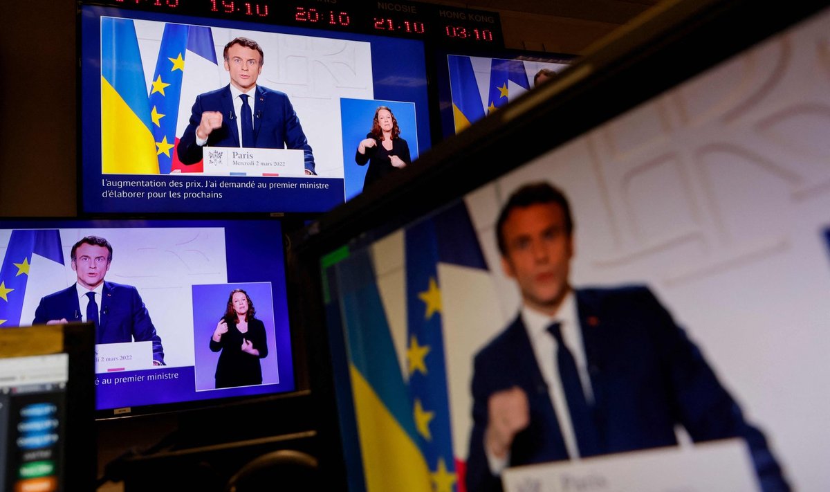 Macron 2. märtsil pidamas rahvale kõnet Ukraina sõja kohta.