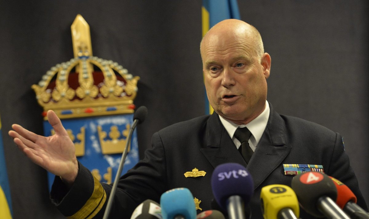 Swedish Rear Admiral Grenstad speaks during a news conference in the headquarters of the Swedish Armed Forces in Stockholm