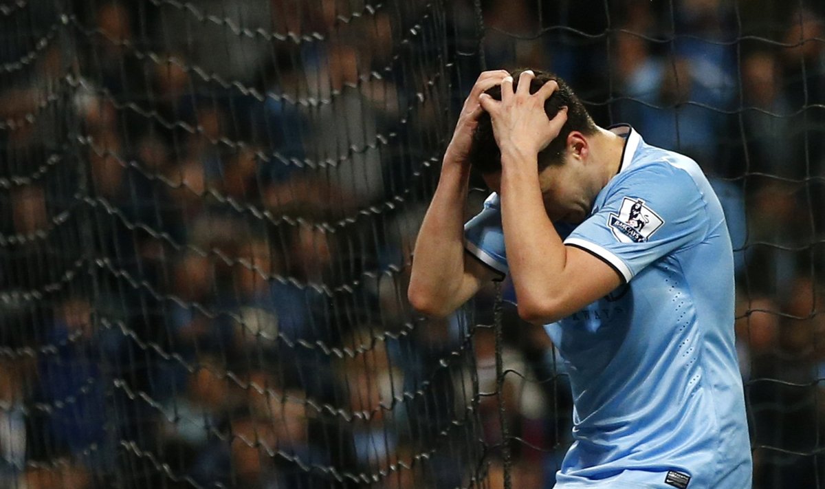 Manchester City's Nasri reacts after a missed opportunity during their English Premier League soccer match against Sunderland at the Etihad stadium in Manchester