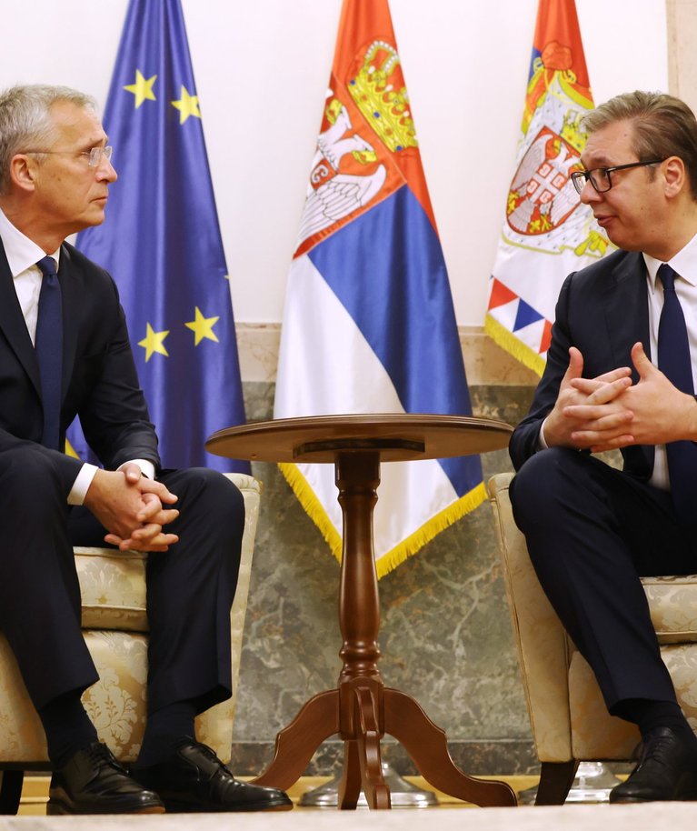 NATO peasekretäri Jens Stoltenberi ja Serbia presidendi Aleksandar Vučići kohtumine Belgradis. Foto tehtud 21. novembril 2023.