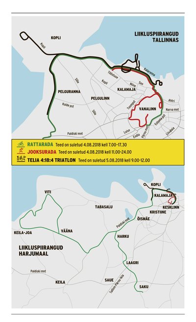 Ironman triatloni liiklusmuudatuse kaart autojuhtidele