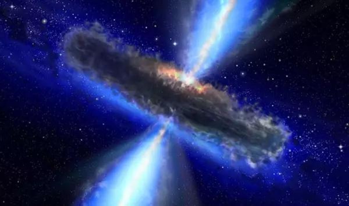 Kunstniku nägemust kvasarist, mis toidab ülimassiivset musta auku