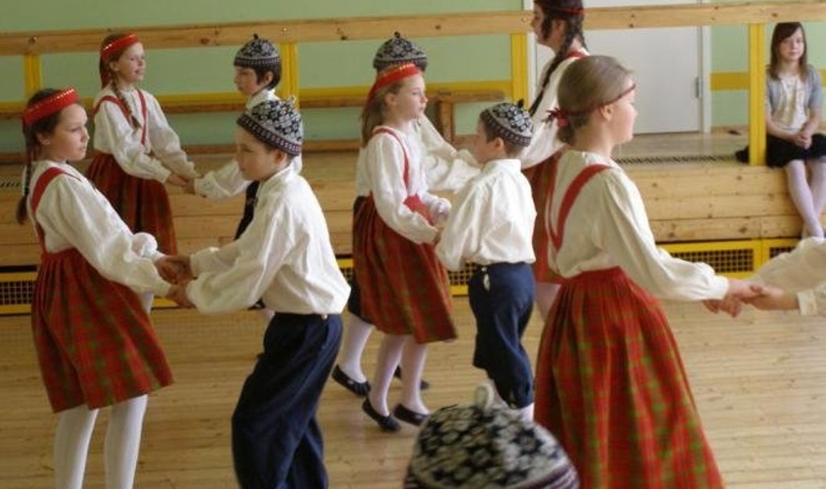3.-4.kl. tantsurühm tantsimas Are koolis soomlastele
